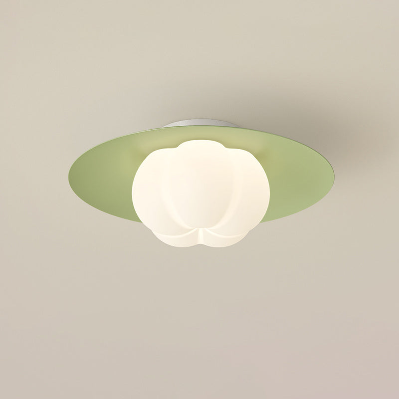 Contemporary Nordic Cream Pumpkin Disc Iron Roto-molding LED Flush Mount Ceiling Light For Hallways