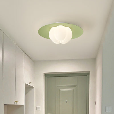 Contemporary Nordic Cream Pumpkin Disc Iron Roto-molding LED Flush Mount Ceiling Light For Hallways