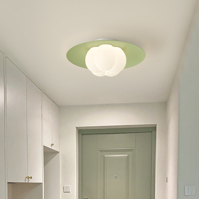 Contemporary Nordic Cream Pumpkin Disc Iron Roto-molding LED Flush Mount Ceiling Light For Hallways