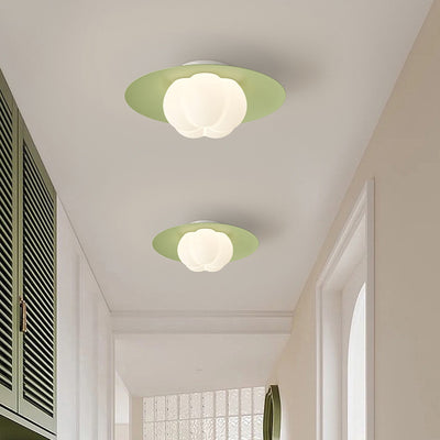 Contemporary Nordic Cream Pumpkin Disc Iron Roto-molding LED Flush Mount Ceiling Light For Hallways