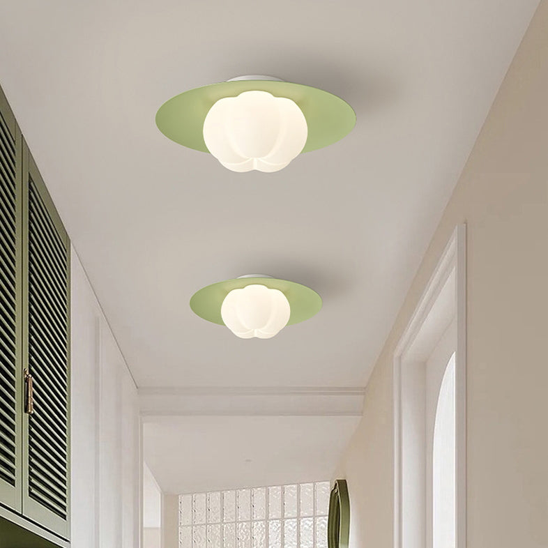 Contemporary Nordic Cream Pumpkin Disc Iron Roto-molding LED Flush Mount Ceiling Light For Hallways