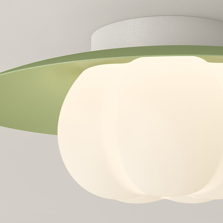 Contemporary Nordic Cream Pumpkin Disc Iron Roto-molding LED Flush Mount Ceiling Light For Hallways