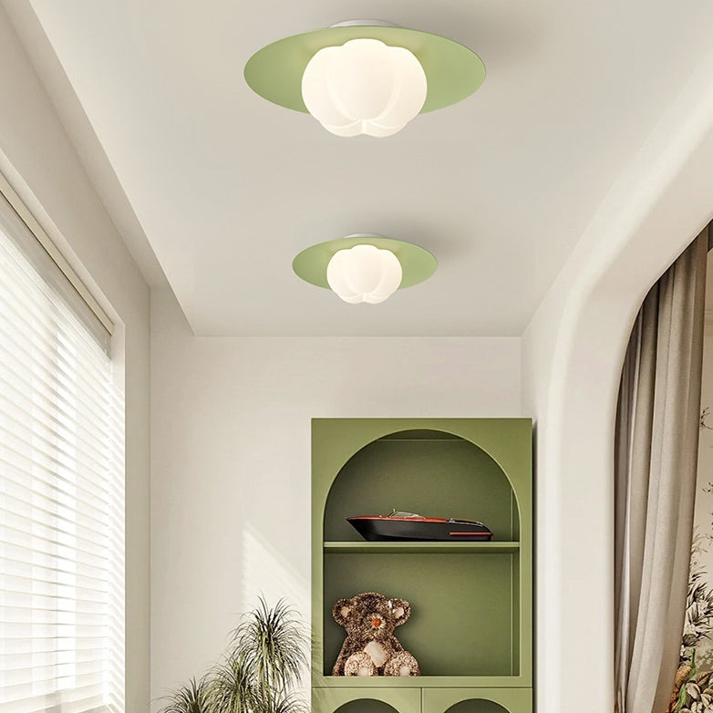 Contemporary Nordic Cream Pumpkin Disc Iron Roto-molding LED Flush Mount Ceiling Light For Hallways