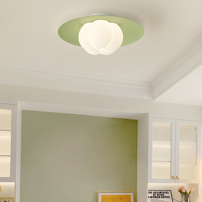 Contemporary Nordic Cream Pumpkin Disc Iron Roto-molding LED Flush Mount Ceiling Light For Hallways
