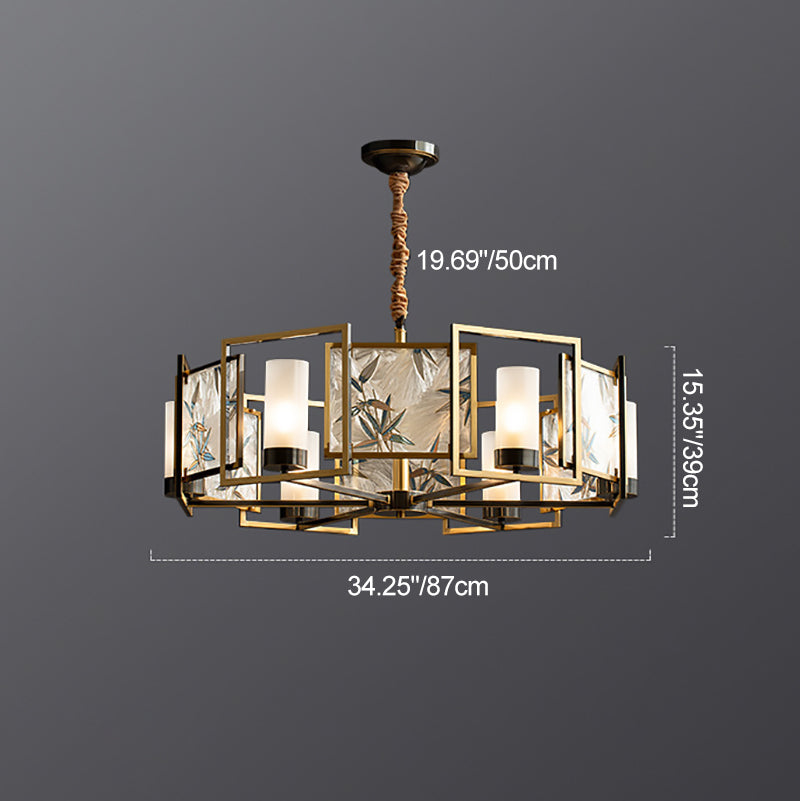 Dôme chinois traditionnel en émail de fer et de cuivre avec verre 6 - Lustre à lumière pour salle à manger 