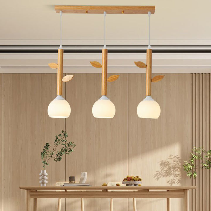 Traditionelle japanische Zweige Blätter Halbkreis Gummi Holz Glas Eisen 3 - Licht Kronleuchter für Esszimmer 