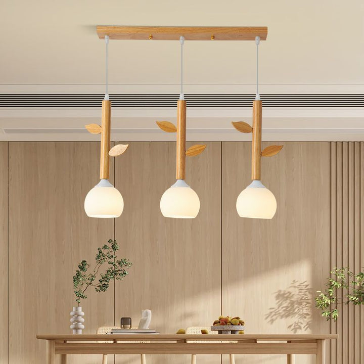 Traditionelle japanische Zweige Blätter Halbkreis Gummi Holz Glas Eisen 3 - Licht Kronleuchter für Esszimmer 