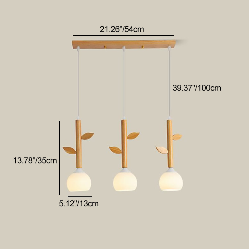 Traditionelle japanische Zweige Blätter Halbkreis Gummi Holz Glas Eisen 3 - Licht Kronleuchter für Esszimmer 