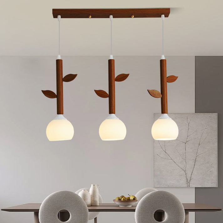 Traditionelle japanische Zweige Blätter Halbkreis Gummi Holz Glas Eisen 3 - Licht Kronleuchter für Esszimmer 