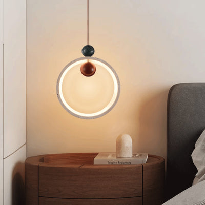 Traditional Japanese Dome Round Circle Colored Travertine Yellow Travertine LED Pendant Light For Bedroom