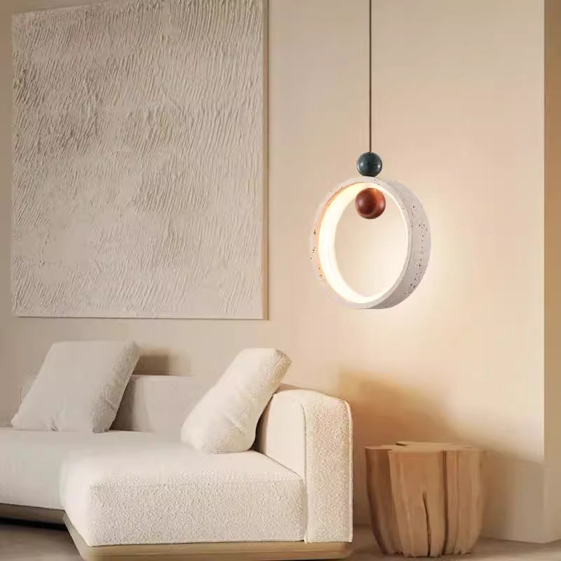 Traditional Japanese Dome Round Circle Colored Travertine Yellow Travertine LED Pendant Light For Bedroom