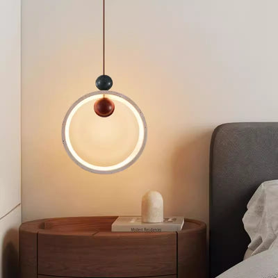 Traditional Japanese Dome Round Circle Colored Travertine Yellow Travertine LED Pendant Light For Bedroom