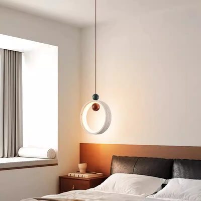 Traditional Japanese Dome Round Circle Colored Travertine Yellow Travertine LED Pendant Light For Bedroom