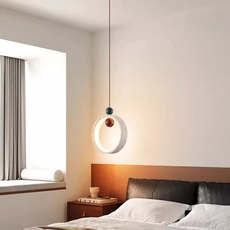 Traditional Japanese Dome Round Circle Colored Travertine Yellow Travertine LED Pendant Light For Bedroom