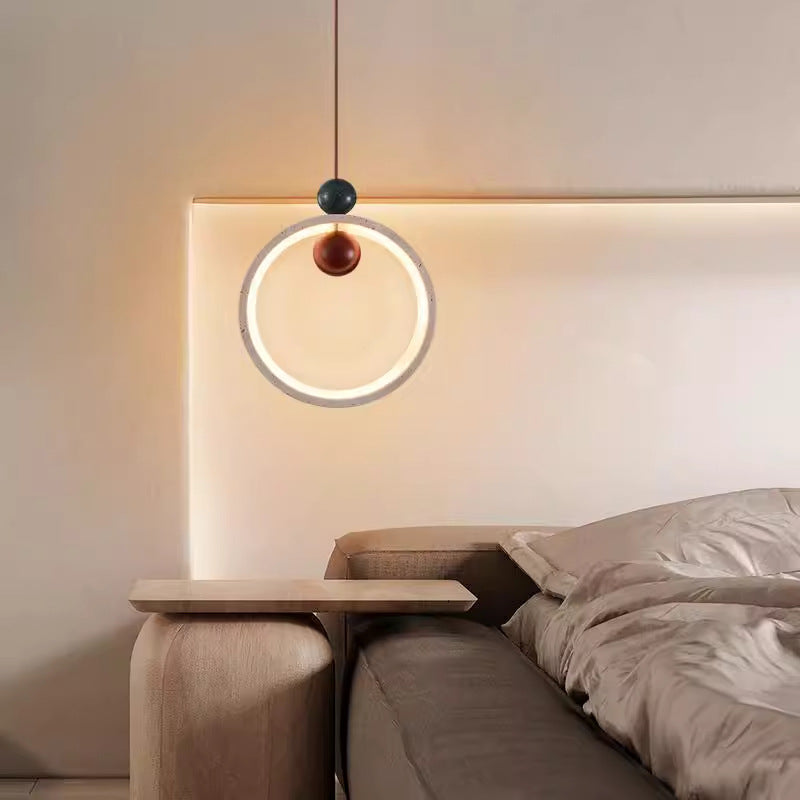 Traditional Japanese Dome Round Circle Colored Travertine Yellow Travertine LED Pendant Light For Bedroom