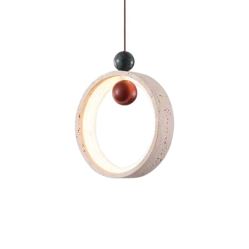 Traditional Japanese Dome Round Circle Colored Travertine Yellow Travertine LED Pendant Light For Bedroom