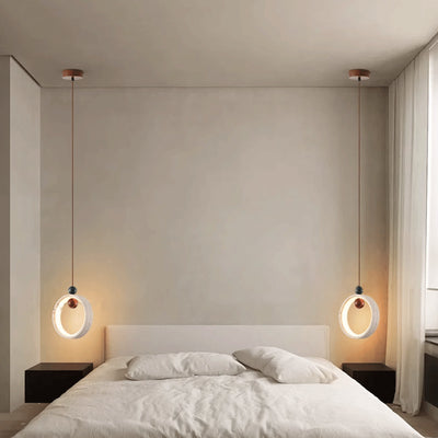 Traditional Japanese Dome Round Circle Colored Travertine Yellow Travertine LED Pendant Light For Bedroom