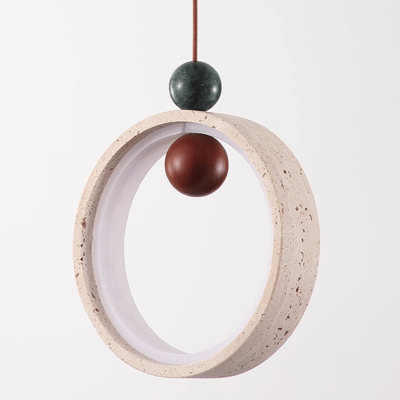 Traditional Japanese Dome Round Circle Colored Travertine Yellow Travertine LED Pendant Light For Bedroom