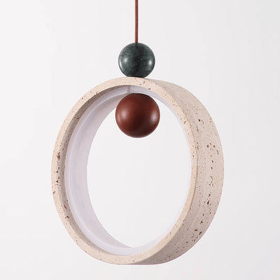 Traditional Japanese Dome Round Circle Colored Travertine Yellow Travertine LED Pendant Light For Bedroom