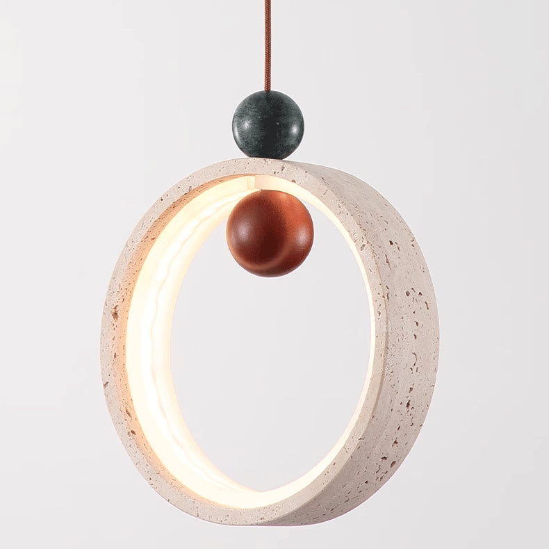 Traditional Japanese Dome Round Circle Colored Travertine Yellow Travertine LED Pendant Light For Bedroom
