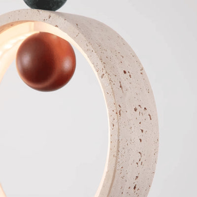 Traditional Japanese Dome Round Circle Colored Travertine Yellow Travertine LED Pendant Light For Bedroom