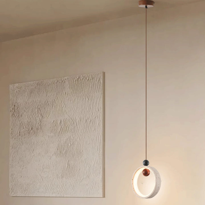 Traditional Japanese Dome Round Circle Colored Travertine Yellow Travertine LED Pendant Light For Bedroom