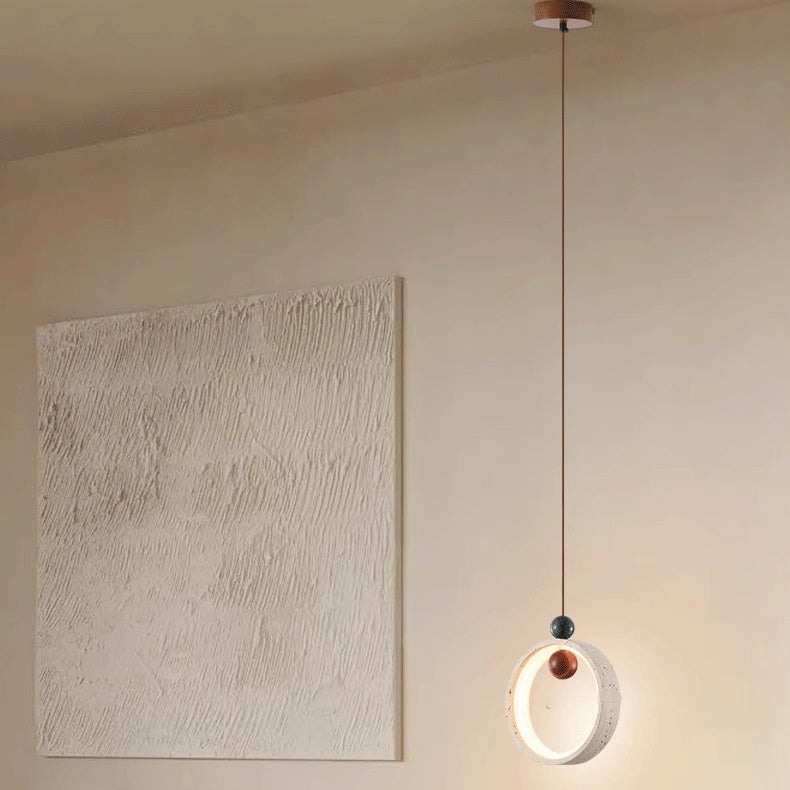 Traditional Japanese Dome Round Circle Colored Travertine Yellow Travertine LED Pendant Light For Bedroom