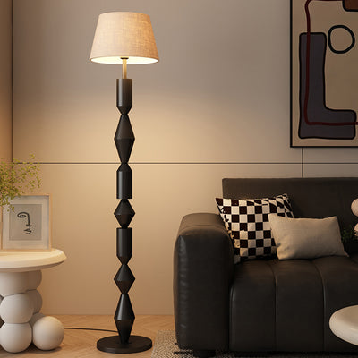 Abat-jour en tissu trapézoïdal nordique contemporain avec base ronde, lampe de sol à 1 lumière pour salon 