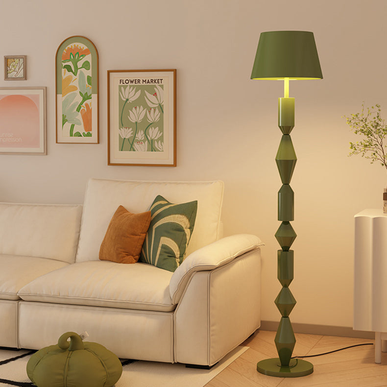 Abat-jour en tissu trapézoïdal nordique contemporain avec base ronde, lampe de sol à 1 lumière pour salon 