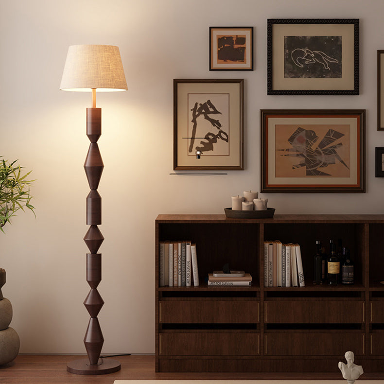 Abat-jour en tissu trapézoïdal nordique contemporain avec base ronde, lampe de sol à 1 lumière pour salon 