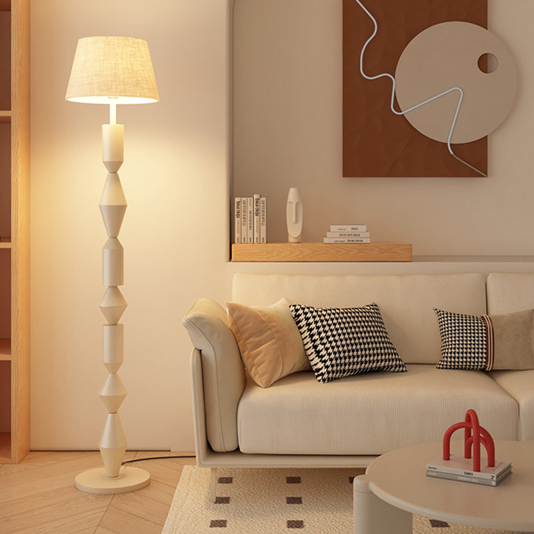 Abat-jour en tissu trapézoïdal nordique contemporain avec base ronde, lampe de sol à 1 lumière pour salon 