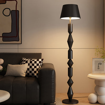 Abat-jour en tissu trapézoïdal nordique contemporain avec base ronde, lampe de sol à 1 lumière pour salon 