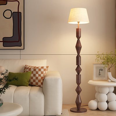 Abat-jour en tissu trapézoïdal nordique contemporain avec base ronde, lampe de sol à 1 lumière pour salon 