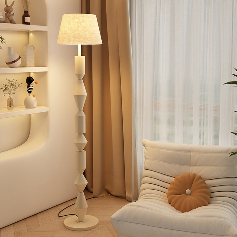Abat-jour en tissu trapézoïdal nordique contemporain avec base ronde, lampe de sol à 1 lumière pour salon 