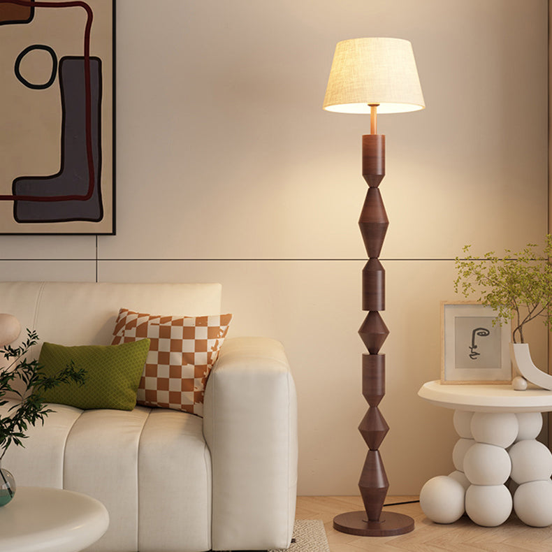Abat-jour en tissu trapézoïdal nordique contemporain avec base ronde, lampe de sol à 1 lumière pour salon 