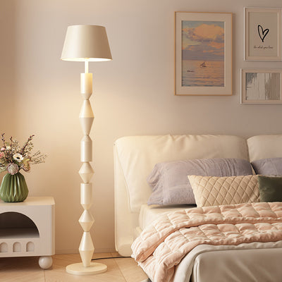 Abat-jour en tissu trapézoïdal nordique contemporain avec base ronde, lampe de sol à 1 lumière pour salon 