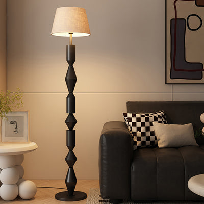Abat-jour en tissu trapézoïdal nordique contemporain avec base ronde, lampe de sol à 1 lumière pour salon 