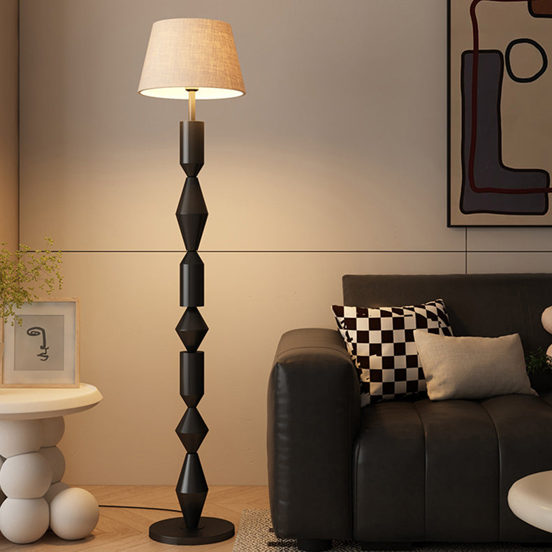 Abat-jour en tissu trapézoïdal nordique contemporain avec base ronde, lampe de sol à 1 lumière pour salon 