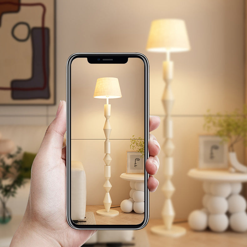 Abat-jour en tissu trapézoïdal nordique contemporain avec base ronde, lampe de sol à 1 lumière pour salon 