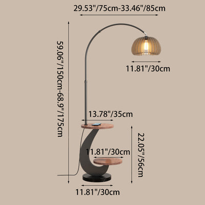Contemporary Nordic Pumpkin Wood Lampshade Iron 1 - Light Standing Floor Lamp For Living Room