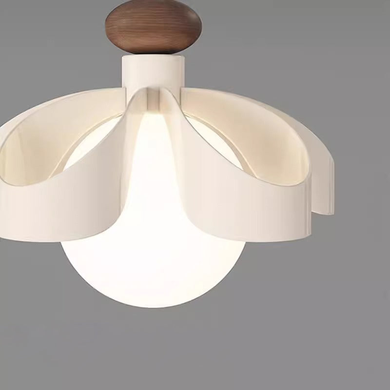 Lustre contemporain nordique en fer crème fleur orbe PE 1/3 - Lumière pour salle à manger 