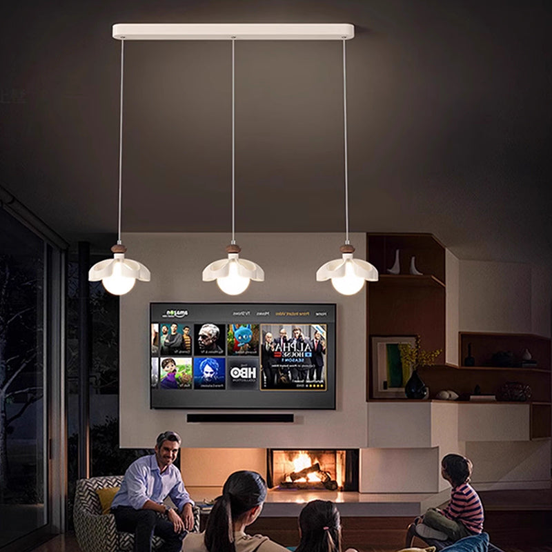 Lustre contemporain nordique en fer crème fleur orbe PE 1/3 - Lumière pour salle à manger 
