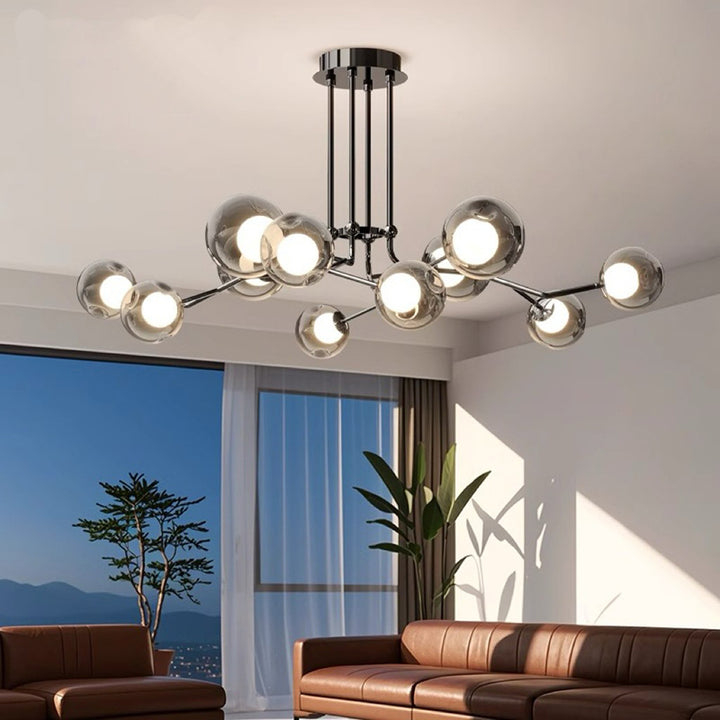 Contemporary Scandinavian Dome Orb Branches Iron Glass 9/12 - Light Chandelier For Living Room