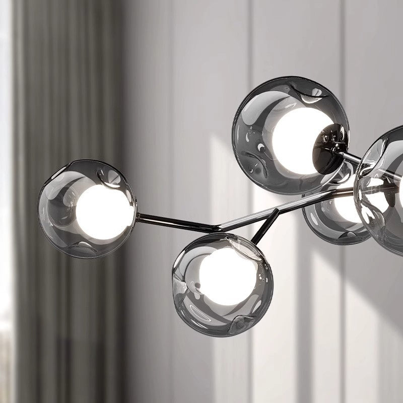 Contemporary Scandinavian Dome Orb Branches Iron Glass 9/12 - Light Chandelier For Living Room
