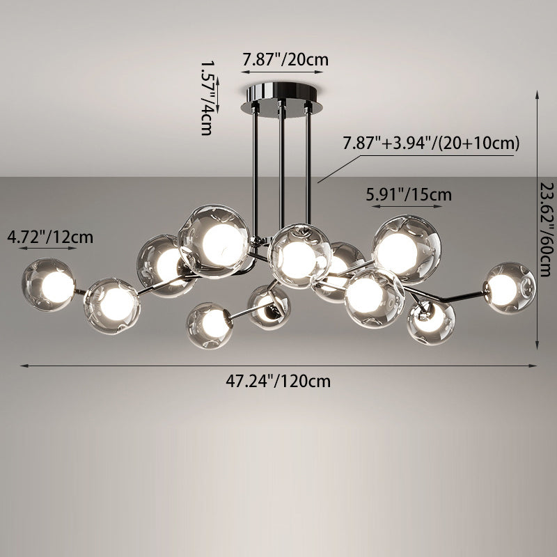 Contemporary Scandinavian Dome Orb Branches Iron Glass 9/12 - Light Chandelier For Living Room
