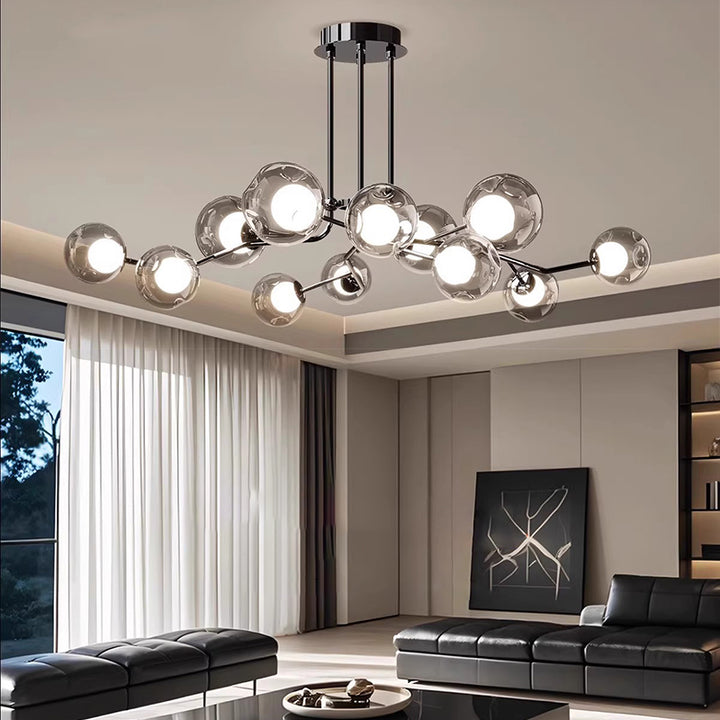 Contemporary Scandinavian Dome Orb Branches Iron Glass 9/12 - Light Chandelier For Living Room