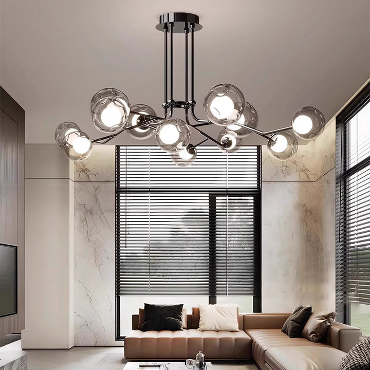 Contemporary Scandinavian Dome Orb Branches Iron Glass 9/12 - Light Chandelier For Living Room