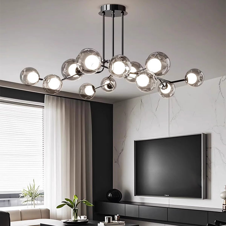 Contemporary Scandinavian Dome Orb Branches Iron Glass 9/12 - Light Chandelier For Living Room