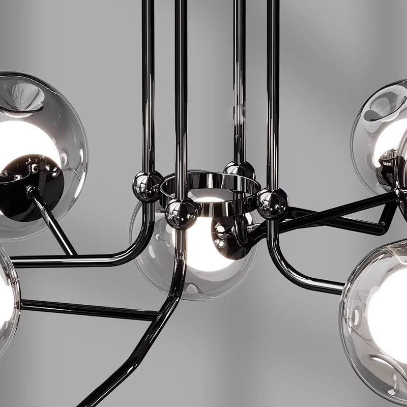 Contemporary Scandinavian Dome Orb Branches Iron Glass 9/12 - Light Chandelier For Living Room
