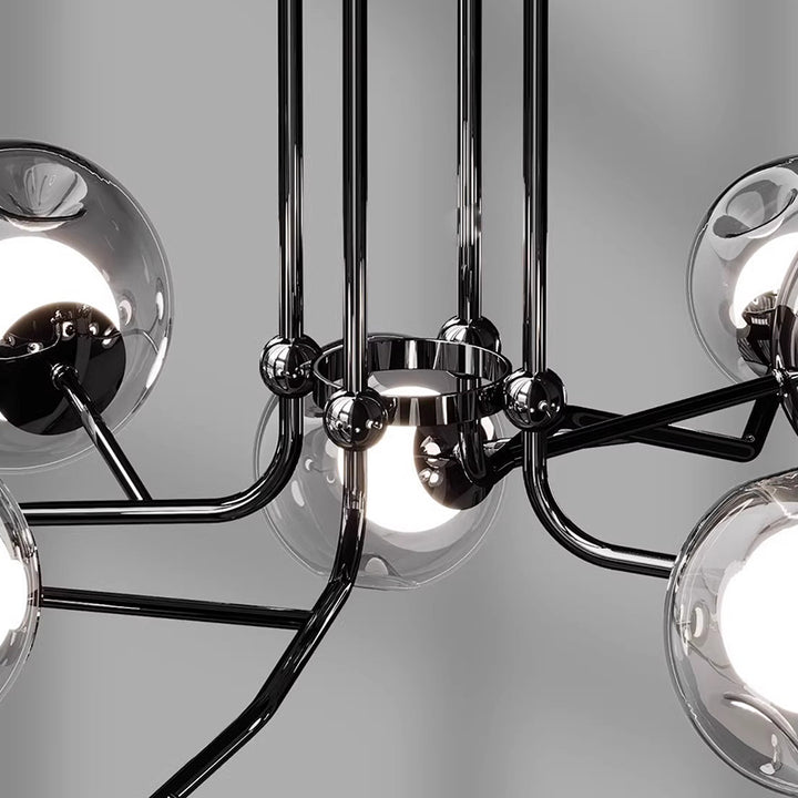 Contemporary Scandinavian Dome Orb Branches Iron Glass 9/12 - Light Chandelier For Living Room